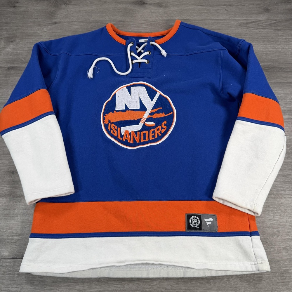 New York Islanders Sweatshirt Womens Large Blue NHL Hockey Lace Up Fanatics